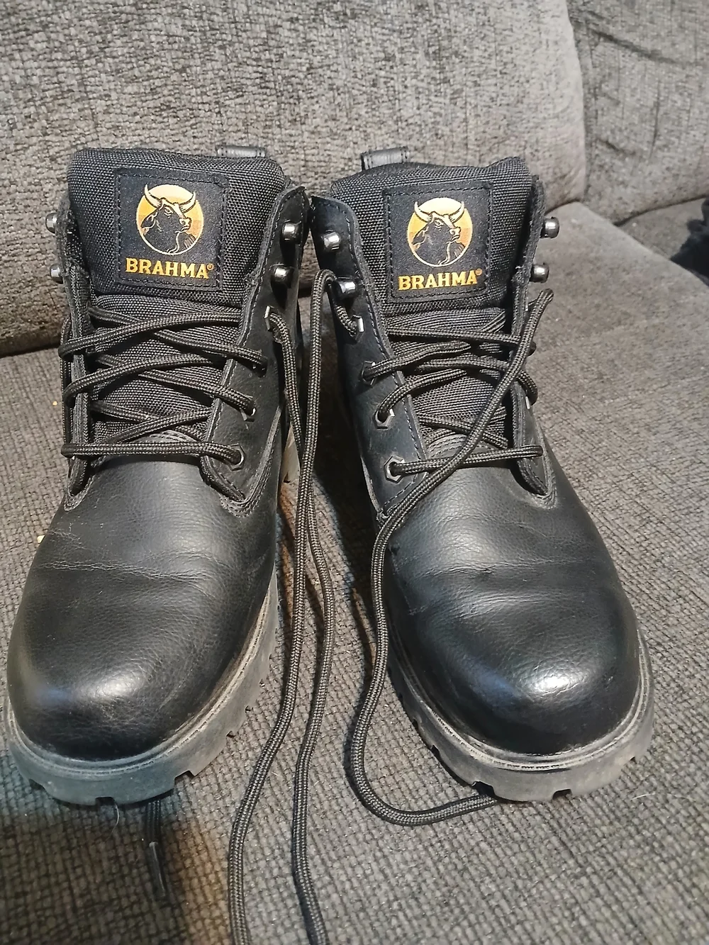 Brahma Black Leather Men's Work Boots with Gold Logo